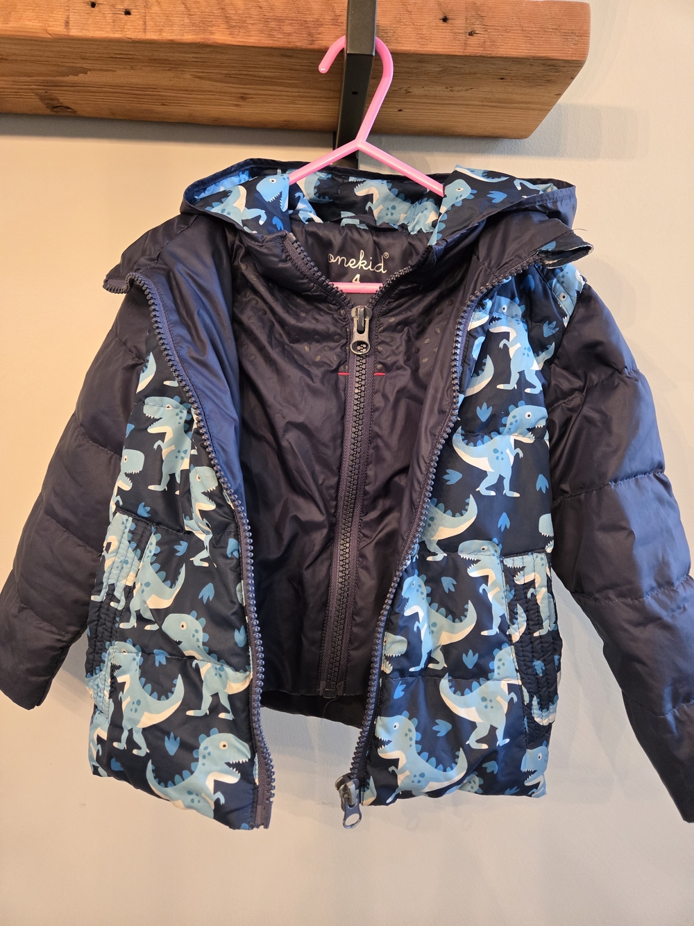 Onekid Roadcoat Down, Carseat Safe, Hooded Puffer Jacket.